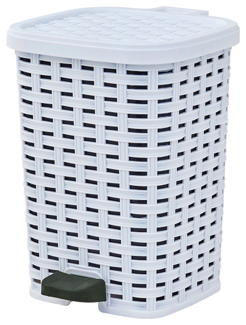 Superio Wicker Style Step Trash Can, 6 qt., White