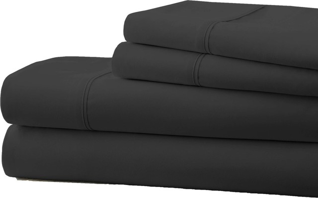 Becky Cameron Luxury 4-Piece Bed Sheet Set, California King, Black