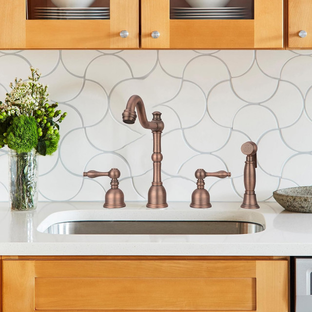 Classic Kitchen Faucet, Widespread Design With Side Sprayer ...