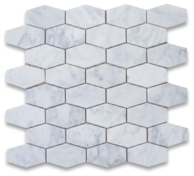 12x12 Carrara White Elongated Hexagon Mosaic Tile Honed Chip Size 1