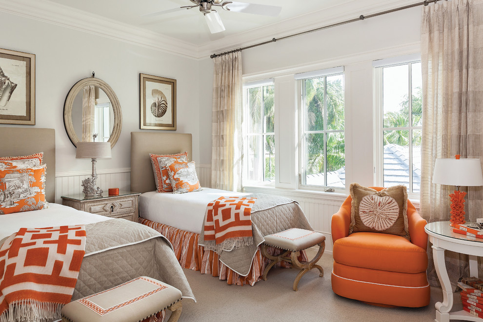 Design ideas for a transitional guest bedroom in Miami with grey walls and carpet.
