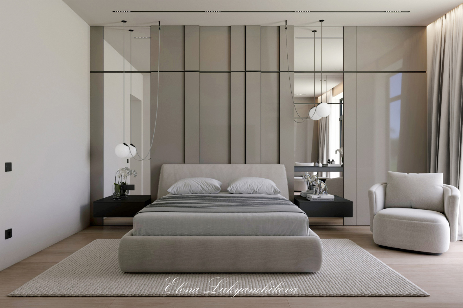 Интерьер спальни в частном доме ЛО, Гатчинский р-н. Стиль минимализм