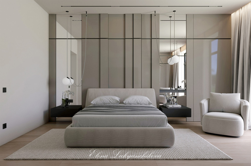 Интерьер спальни в частном доме ЛО, Гатчинский р-н. Стиль минимализм