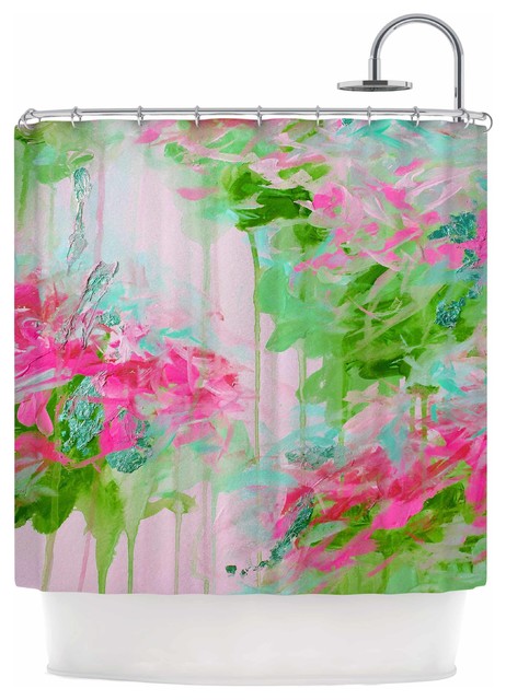 Ebi Emporium quot;Whispered Song 2quot; Pink Green Teal Shower Curtain  Contemporary  Shower Curtains 