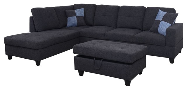 Linen L Shape Sectional Sofa Set With, Sectional Sofa Ottoman Set