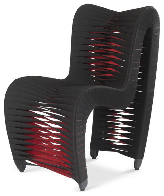 26"W Seat Belt Dining Chair Woven Black and Red Fabric - Contemporary