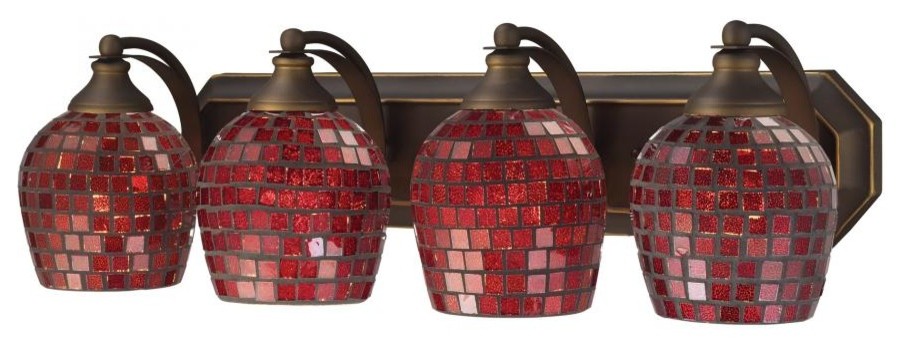 Four Light Aged Bronze Copper Mosaic Glass Vanity