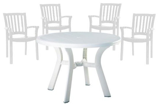 5 Piece Set 42" Round Resin Patio Table and 4 Resin Chairs in White