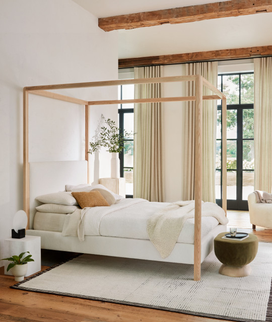 The Thompson Canopy Bed in Polar Performance Bouclé and Natural Ash