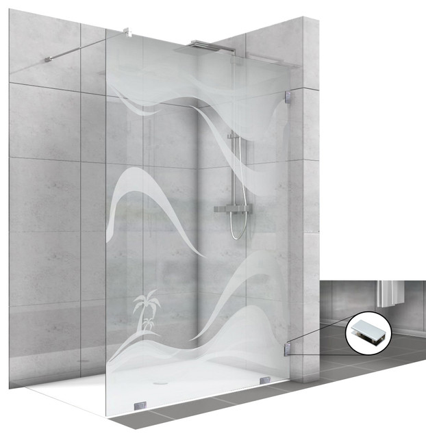 Fixed Shower Screen With Waves Design, Non-Private, 43-1/2" X 75"
