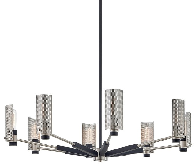 Pilsen 8 Light Chandelier, Carb Black With Satin Nickel Accents, Plated Brass