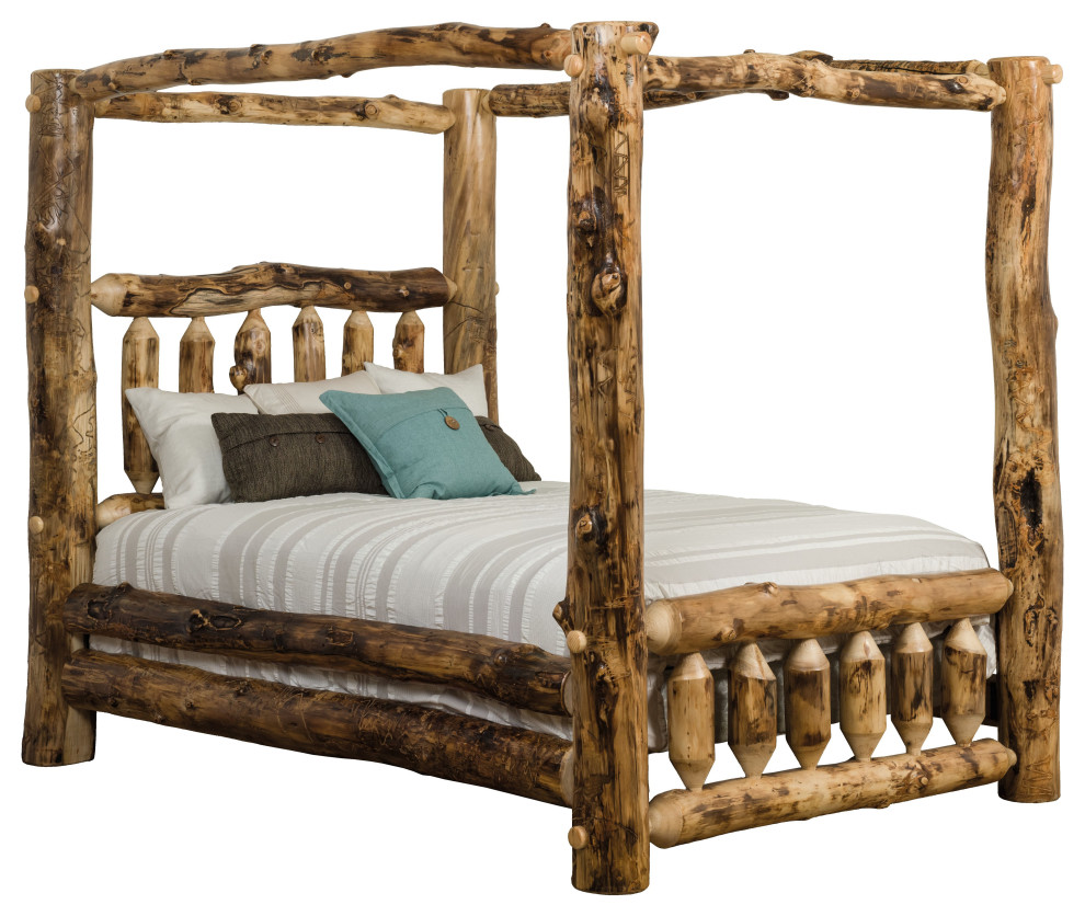 Rustic Aspen Log Canopy Bed, Queen Rustic Canopy Beds by