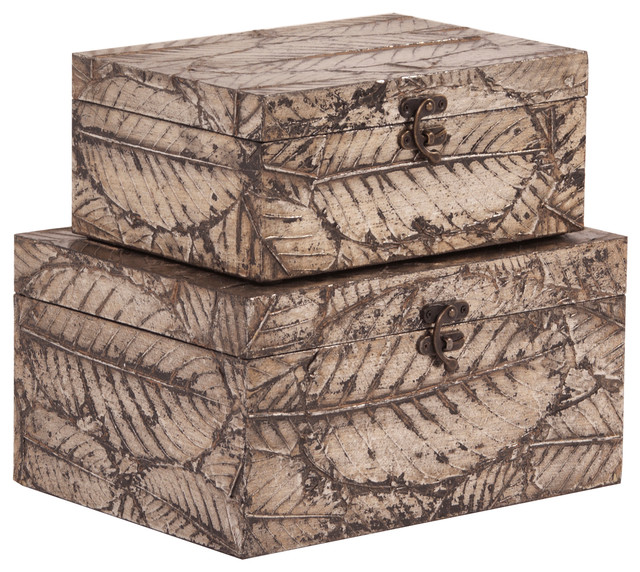 Howard Elliott Leaf Textured Wood Box Set Contemporary