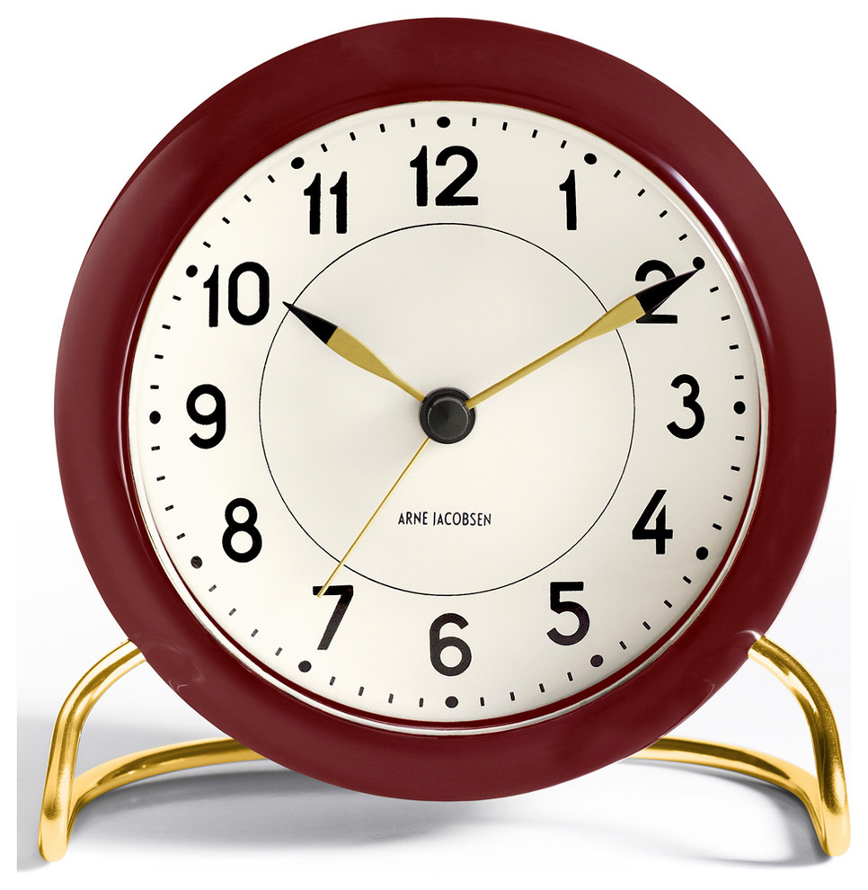 Arne Jacobsen Station Alarm Clock Burgandy Contemporary Alarm