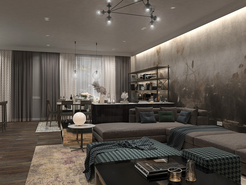 Гостиная, кухня и полноценная столовая в одном помещении