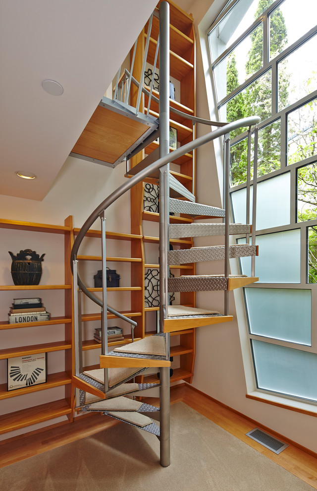 Photo of a contemporary spiral staircase in Seattle.