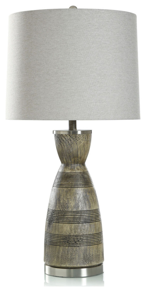 Timber Route Table Lamp Polyresin With Two Tone Brushed Finish Oatmeal Shade