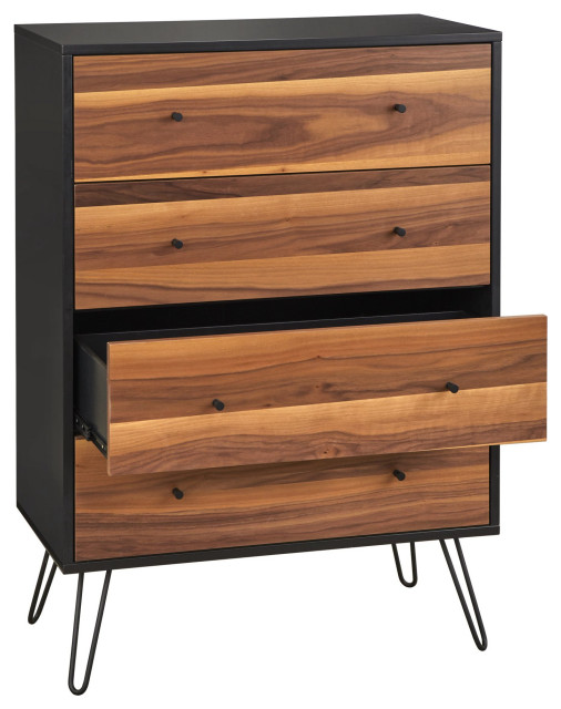 Mid Century Dresser, Hairpin Legs & 4 Drawers With Rounded Knobs