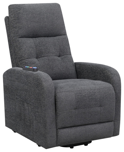 Fabric Power Lift Massage Chair With Tufted Stitched Accent, Dark Gray