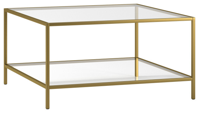 32" Gold and Glass Square Coffee Table With Shelf - Contemporary - Coffee Tables - by Ami ...