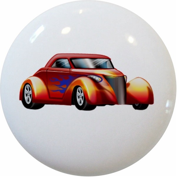 Orange Hot Rod Car Ceramic Cabinet Drawer Knob Cabinet And