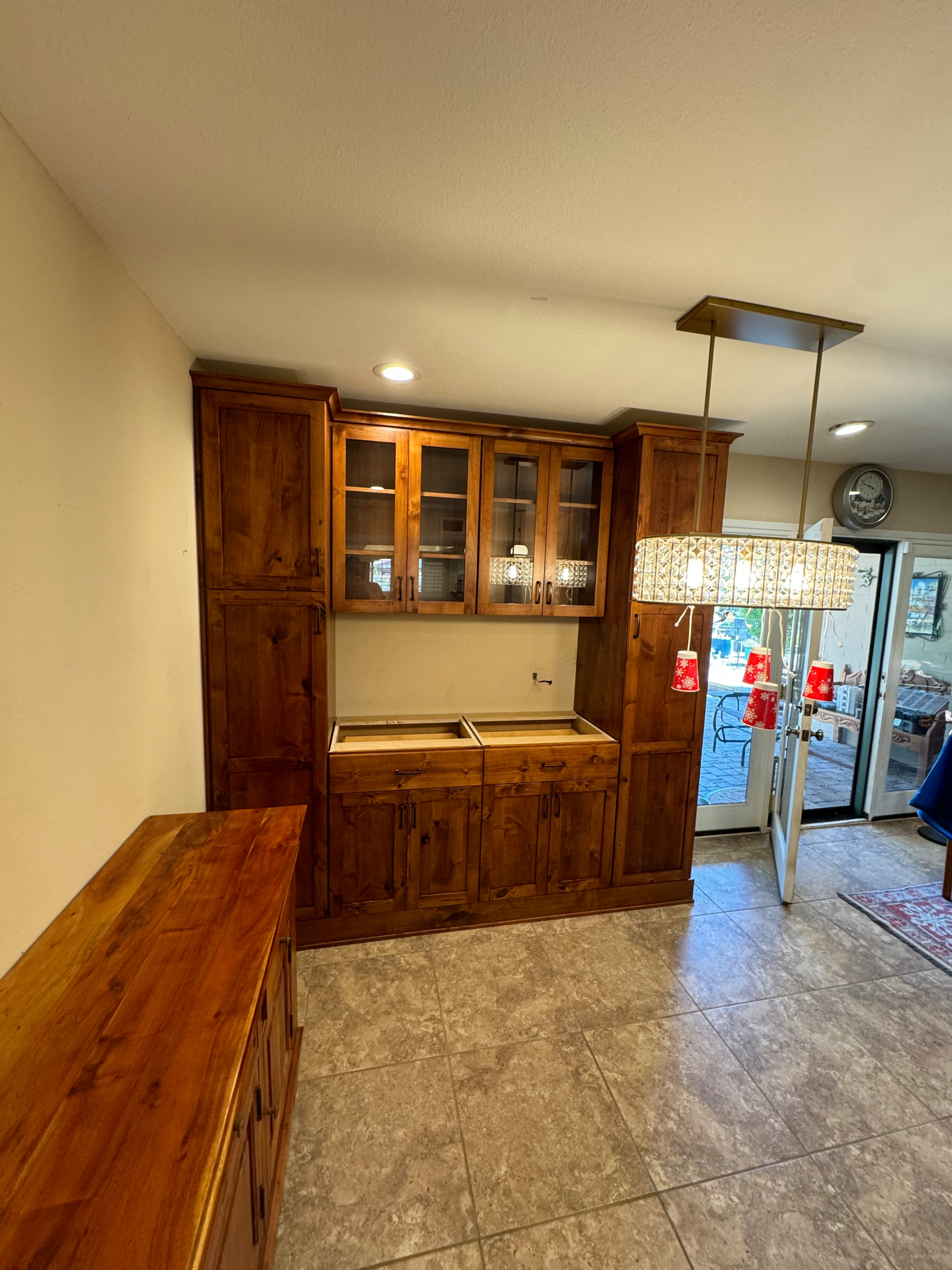 White Kitchen Reface with Custom Built In Dry Bar