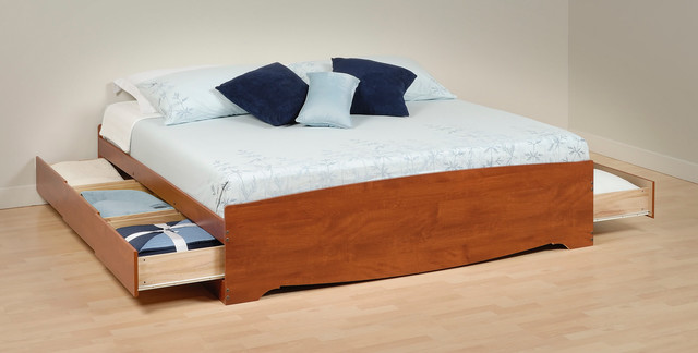 Prepac King Platform Storage Bed with 6 Drawers in Cherry