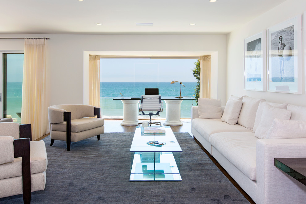Inspiration for a contemporary family room in Los Angeles with white walls.