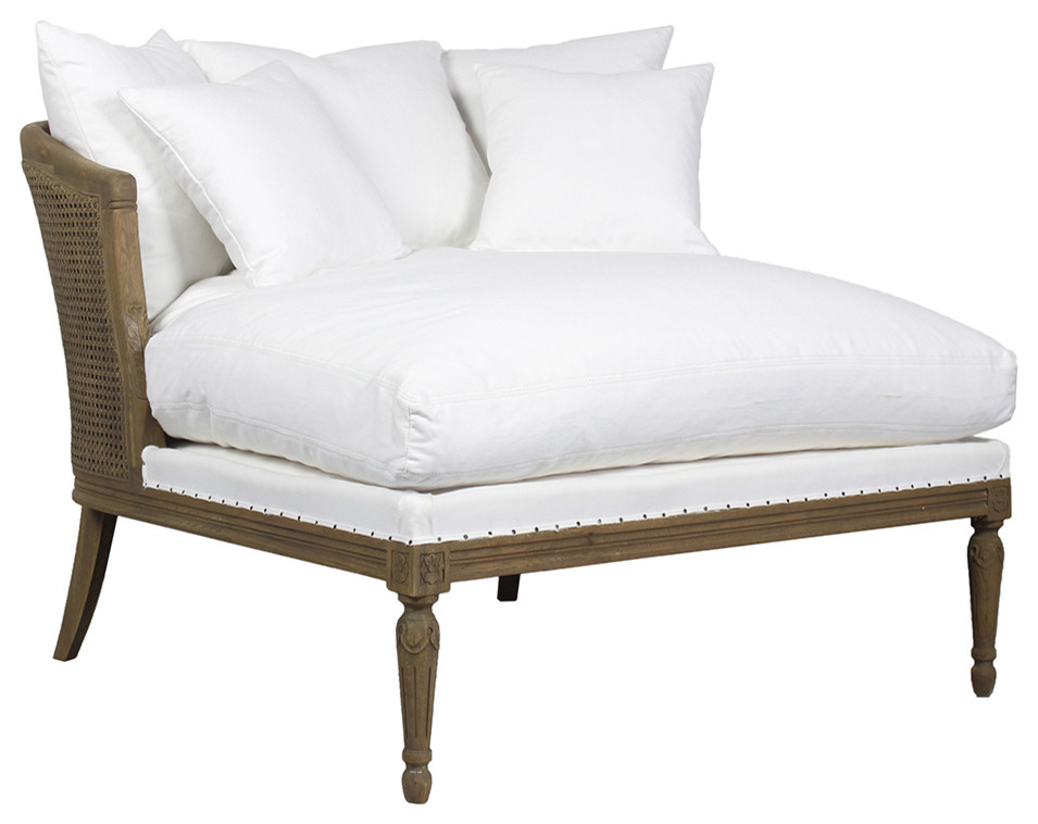 Calais French Country Classic Cane Back Winter White Upholstered Chaise