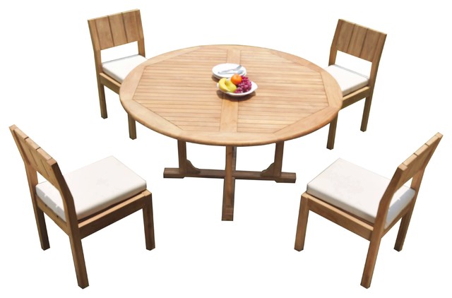 5 Piece Outdoor Patio Teak Dining Set 60 Round Table 4 Vera Armless Chairs Transitional Sets By Deals Houzz 5 Piece Outdoor Patio Teak Dining Set, Round Table And 4 Chairs Outdoor