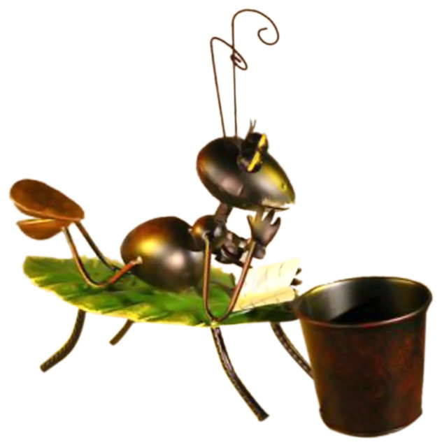Metal Ant Pot Decor W And Movable Head And Attached Pot Holder