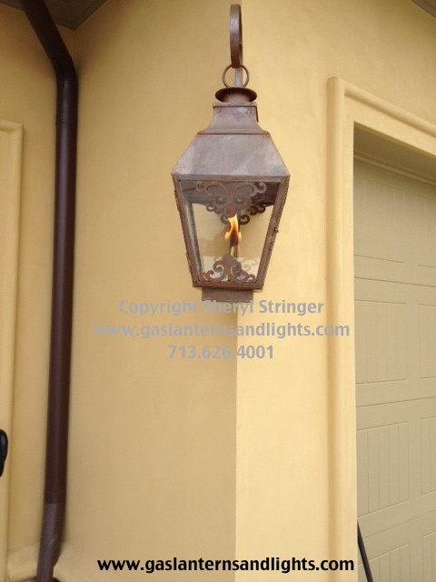 Sheryl's French Style Gas Lantern with Solid Top and Window Scrolls