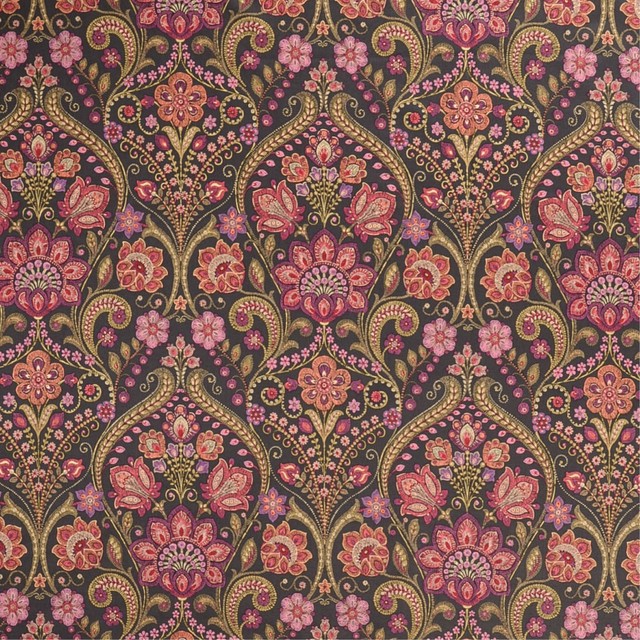 Graphite Gray Pink Purple Floral Traditional Print Upholstery