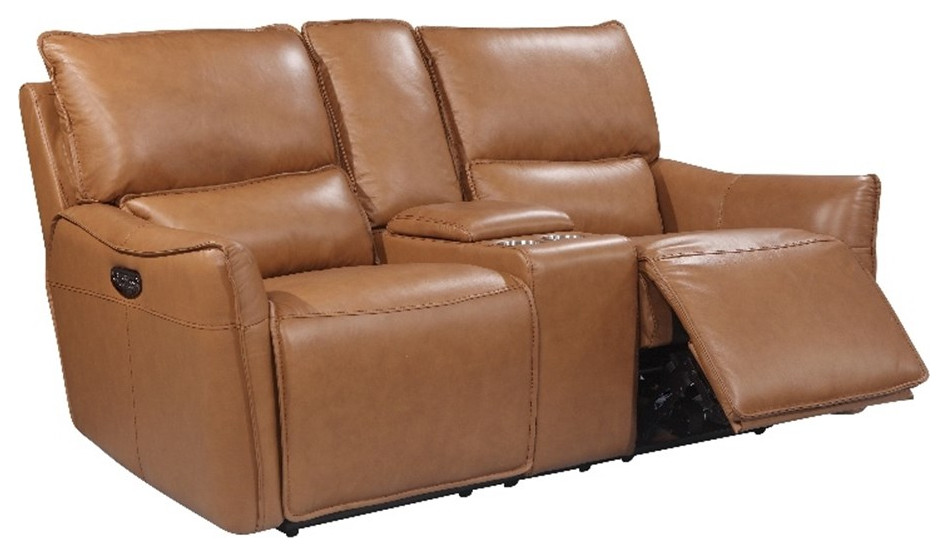 Bowery Hill Modern Geuine Leather Console Loveseat in Desert Brown