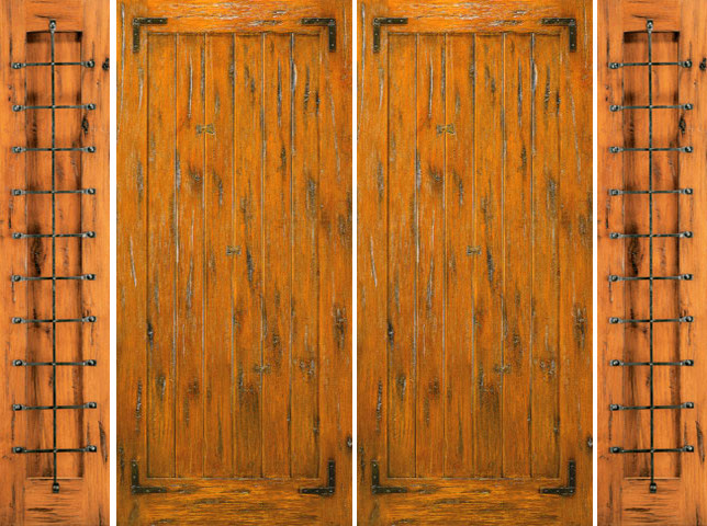 Knotty Alder Exterior Pre-hung Double Door with Two Sidelites