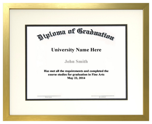 Diploma and Document Frame with Matting Brushed Gold, 14x18 Contemporary Picture Frames by