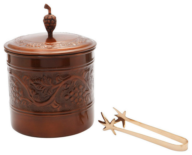 Antique Embossed "Heritage"Ice Bucket WIth Brass Tongs, 3 Qt