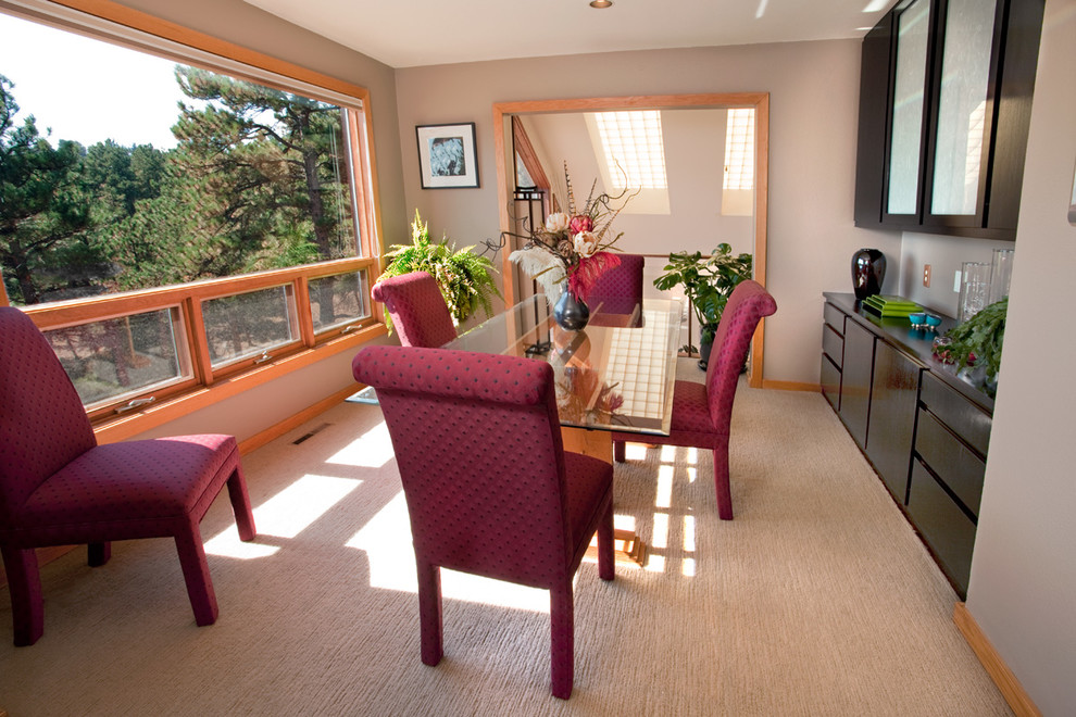 Inspiration for a mid-sized rustic carpeted and beige floor enclosed dining room remodel in Denver with beige walls and no fireplace