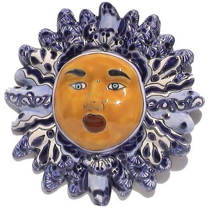 Blue/White Small Talavera Ceramic Sun Face