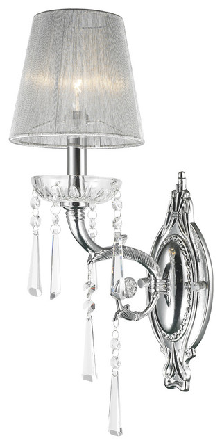 Orleans Arm Chrome Finish Clear Crystal Wall Sconce Light White String Shade Orleans Arm Chrome Finish Clear Crystal Wall Sconce Light White String Shade