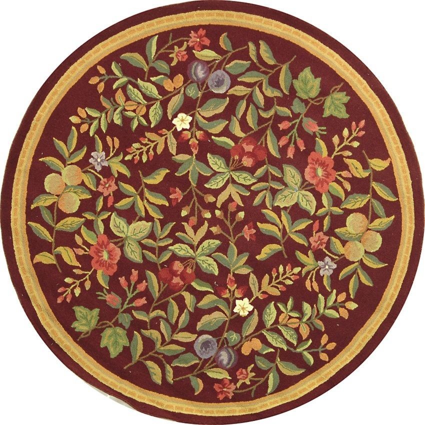 Country & Floral Chelsea Area Rug, Burgundy, Round 3'