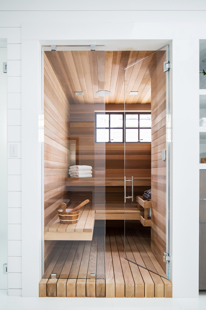 Inspiration for a beach style bathroom in Orange County with with a sauna.