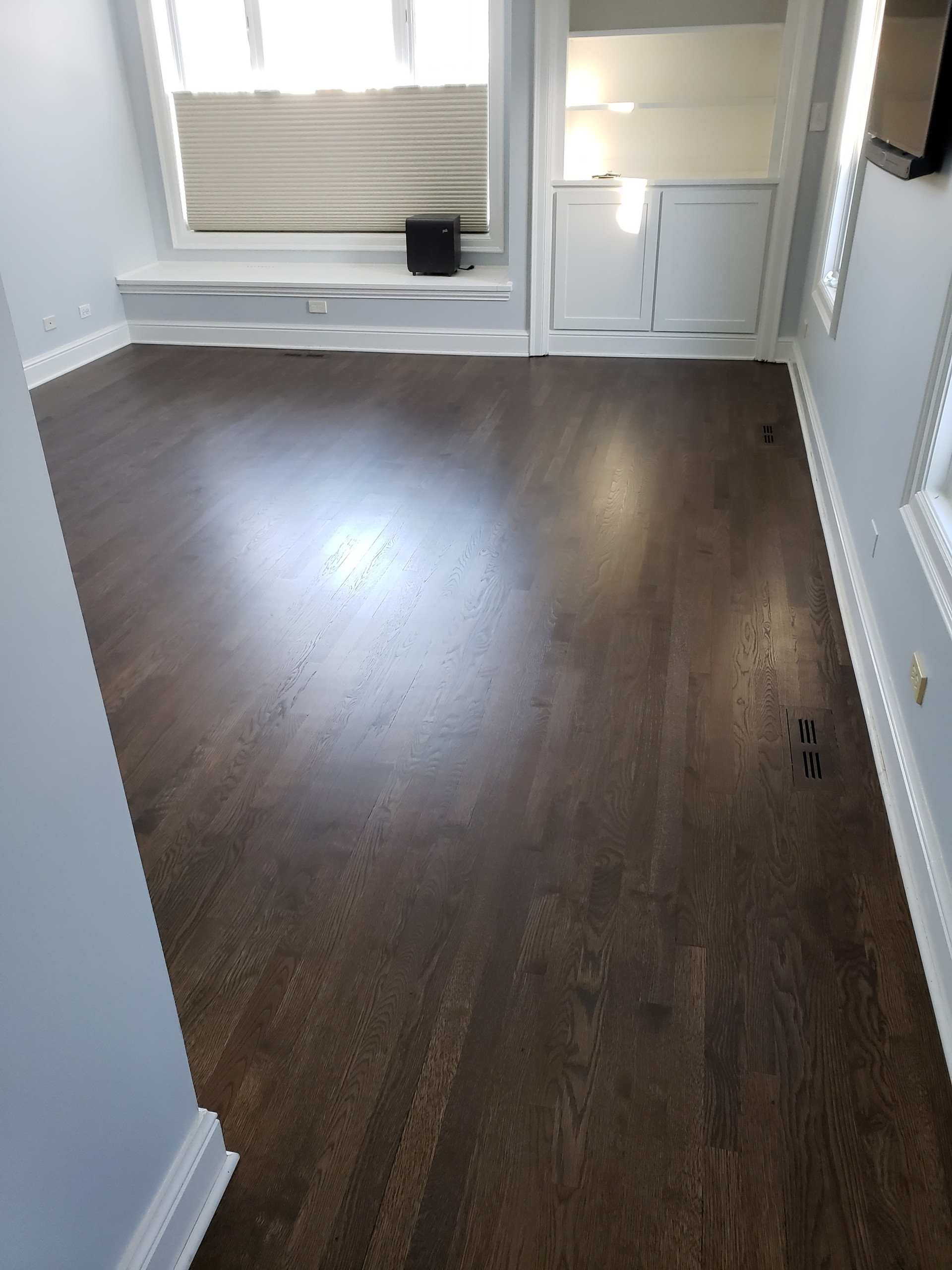 Glencoe 2 and 1/4 white oak new and old Dark Walnut stain Bona Traffic HD satin