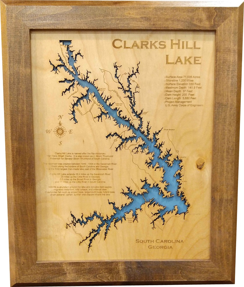 Clarks Hill Lake, Georgia/South Carolina-Wood Lake Map - Contemporary -  Wall Accents - by PhD's | Houzz