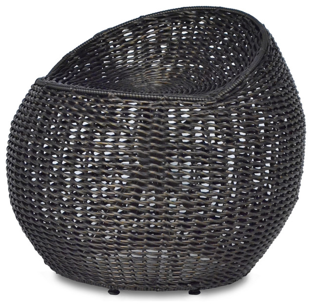 Palecek Outdoor Open Weave Wicker Swivel Stool Black