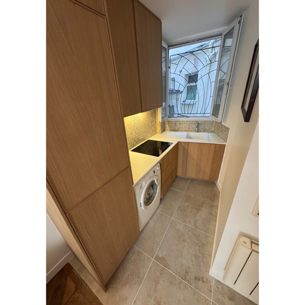 Projet Château-Landon, rénovation d'une cuisine, entrée & salle de bain.