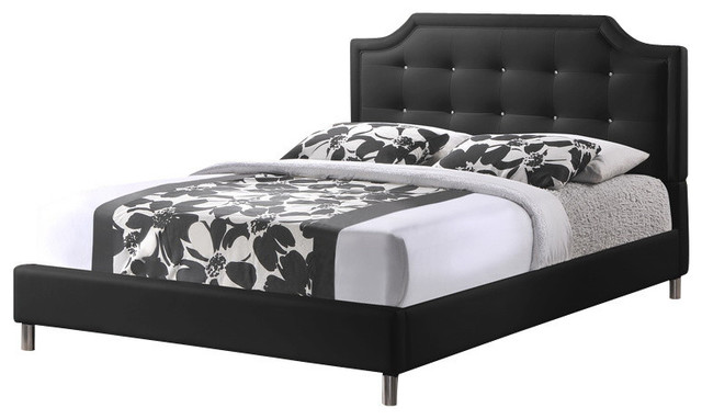 Baxton Studio Carlotta Black Modern Bed with Upholstered Headboard 