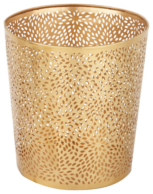 Glam Gold Metal Small Waste Bin 57412 Contemporary Wastebaskets