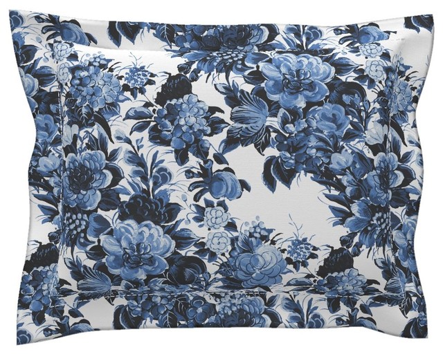 Mid Century Modern Floral Cocktail Toile Cotton Pillow Sham