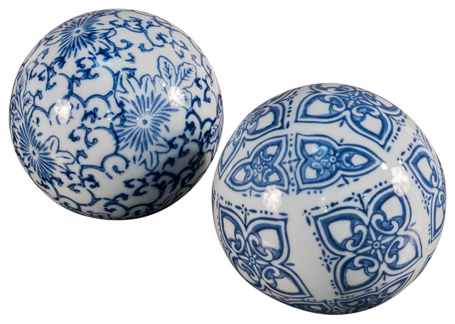 30 Piece Set Blue And White Ceramic Spheres Contemporary